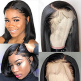 Short Straight black bob wig human hair lace front wig 