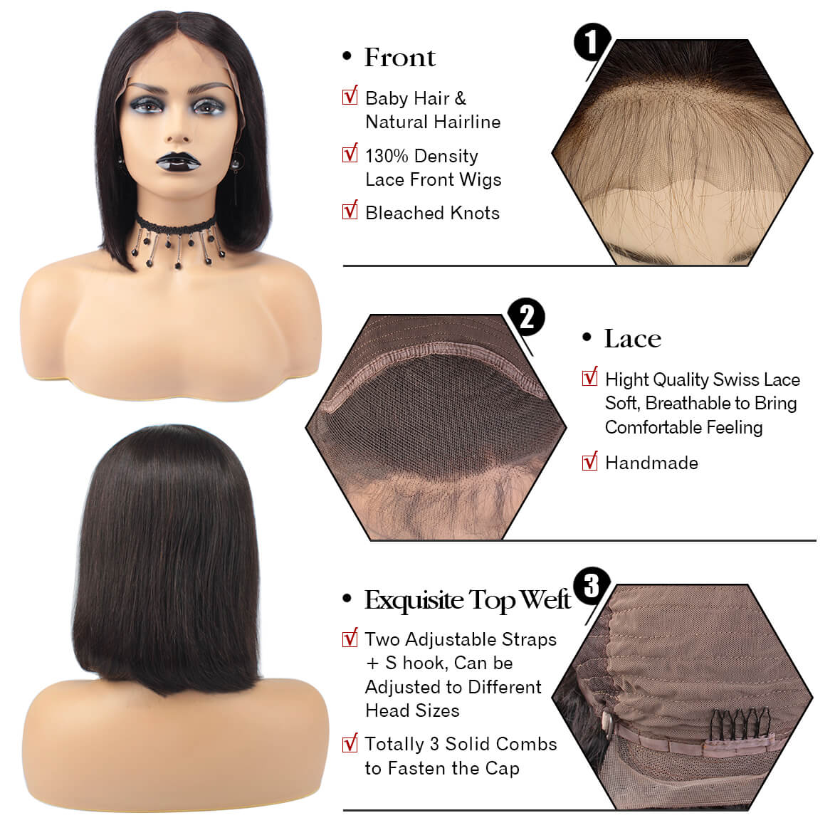 short bob wigs for black women human hair lace front