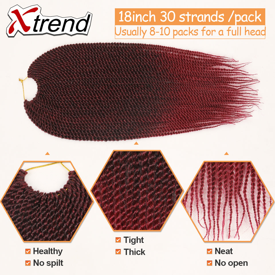Xtrend 30Roots/Pack 18'' Ombre Senegalese Twist Hair Synthetic Color Hair Crochet Braiding Hair Extensions Rainbow Hair