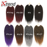 Xtrend 12'' 12roots/Pack Crochet Braid Hair Havana Twist Synthetic Ombre Kanekalon Jumbo Colorful Hair Braiding Hair Extensions Black Burgundy