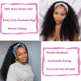 Headband Wig Human Hair Kinky Curly Wigs Machine Made Malaysian Jerry Curly Remy Human Hair Scarf Wigs