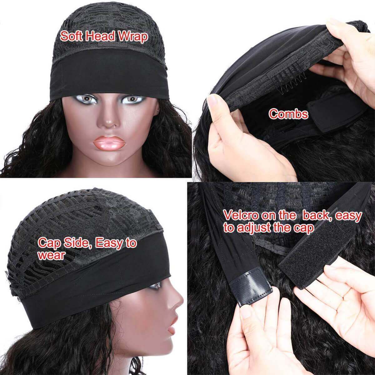 Body Wave Human Hair Wigs Glueless None Lace Front Wigs Brazilian Virgin Hair Machine Made Ice Silk Deep Curly Headband Half Wig