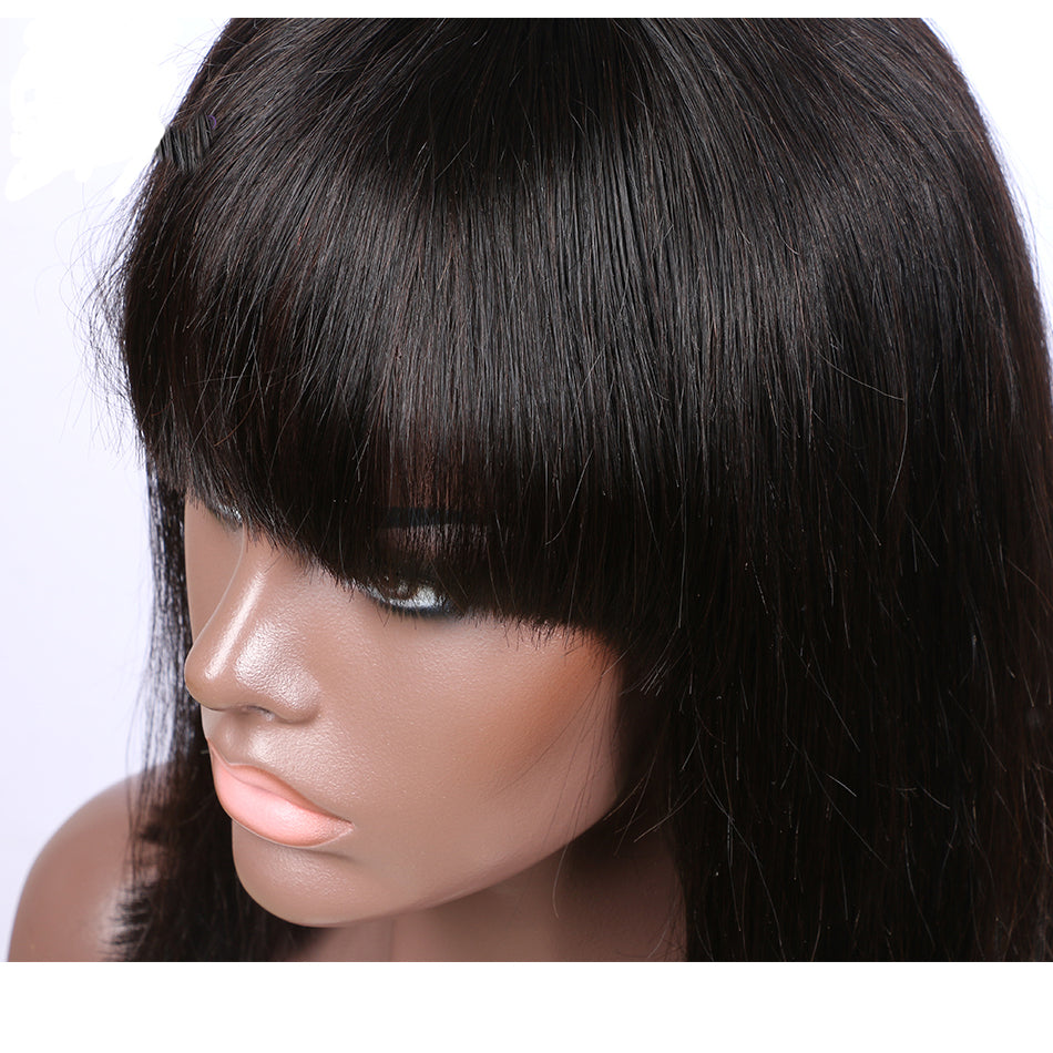 13x6 Straight Short Bob Lace Front Human Hair Wigs With Bangs Natural Color Remy Hair 150% Denisty Bob Wigs