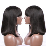 13x6 Straight Short Bob Lace Front Human Hair Wigs With Bangs Natural Color Remy Hair 150% Denisty Bob Wigs