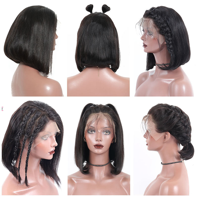 360 Lace Frontal Human Hair Wig Short Bob Straight Wig Pre Plucked With Baby Hair Natural Black