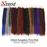 Xtrend Senegalese Twist Colorful Hair Crochet Braid Hair 22'' 22roots 120g Synthetic Ombre Braiding Hair Extension Rainbow Hair