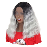 14 inch loose wavy lace front bob wigs ombre middle part swiss lace frontal body wave synthetic bob wig