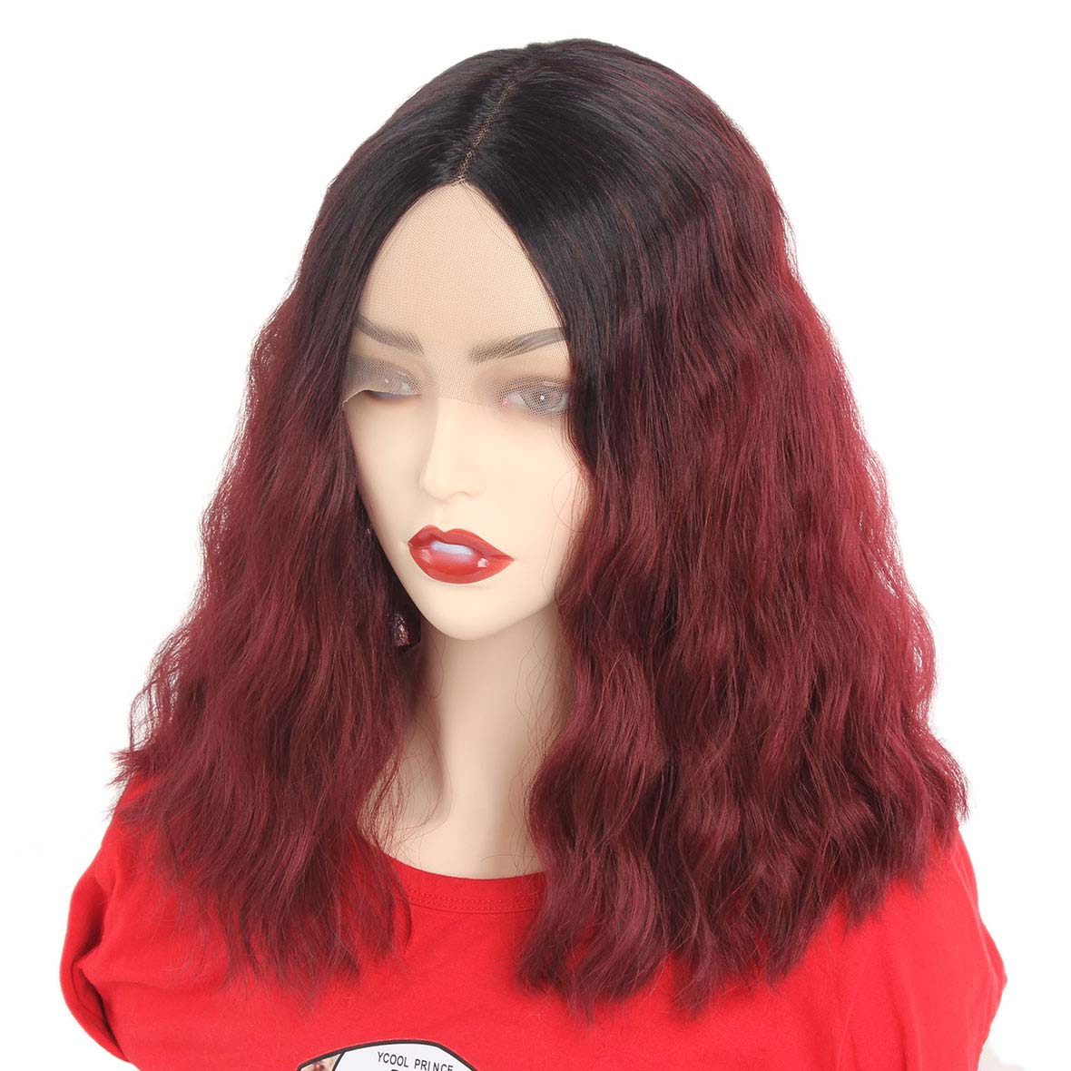 14 inch loose wavy lace front bob wigs ombre middle part swiss lace frontal body wave synthetic bob wig
