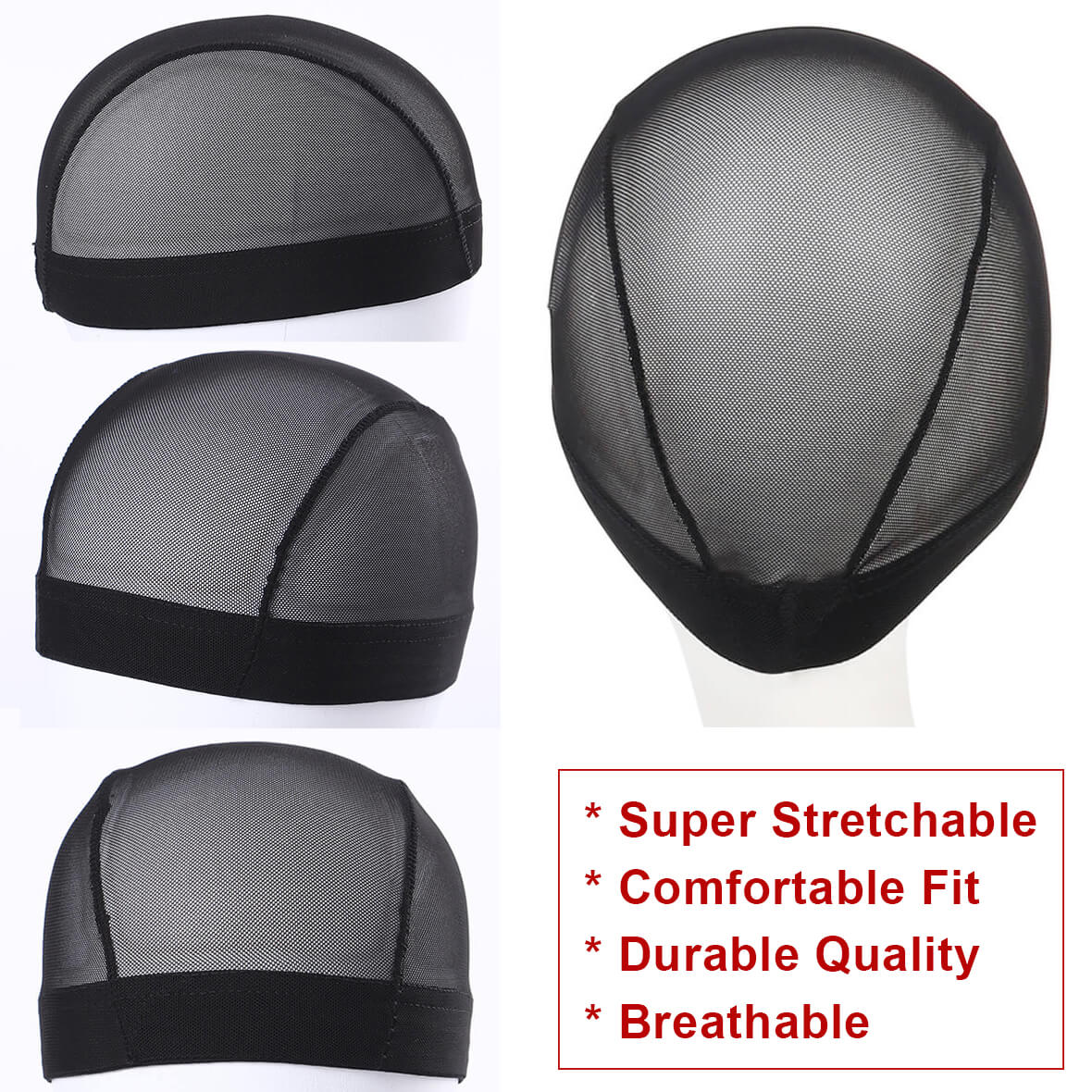 5 pcs/lot Wig Caps Black Mesh Cap Stretchable Hairnets Mesh Dome Cap for  Wigs Wide Elastic Band Wig Cap for Wig Making (Mesh Cap M)