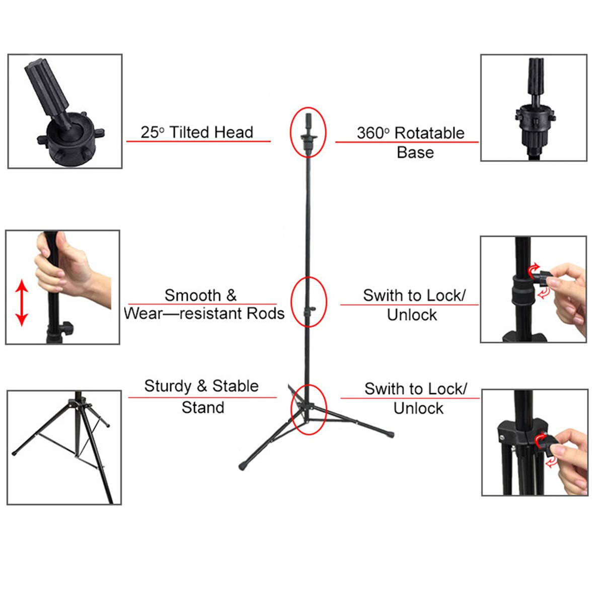 Durable Wig Stand Tripod Mannequin Training Head Stand Hold For Wigs Making  Adjustable Wigs Head Stand Tripod For Canvas Head