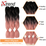 Xtrend ombré two tone hair Synthetic Rainbow Hair Jumbo Braids Crochet Hair 24inch Ombre Kanekalon Colorful Hair Braiding Hair Extensions