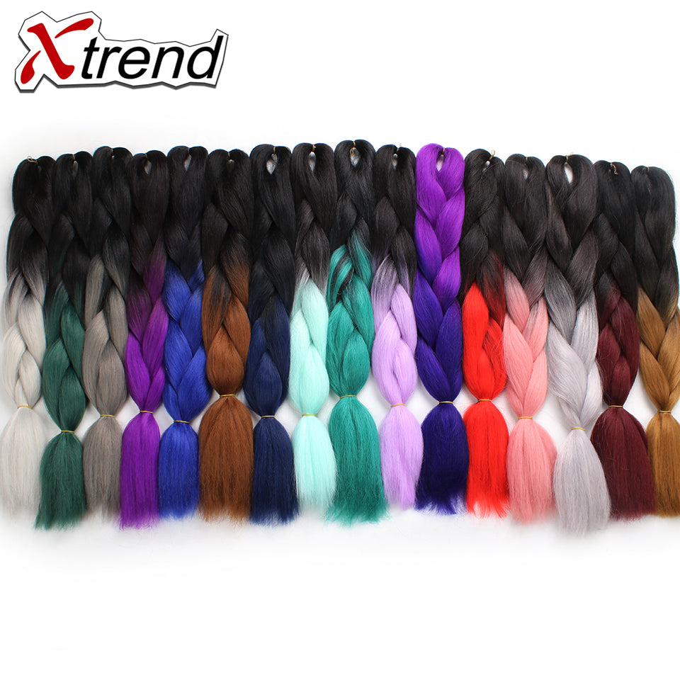 Xtrend ombré two tone hair Synthetic Rainbow Hair Jumbo Braids Crochet Hair 24inch Ombre Kanekalon Colorful Hair Braiding Hair Extensions